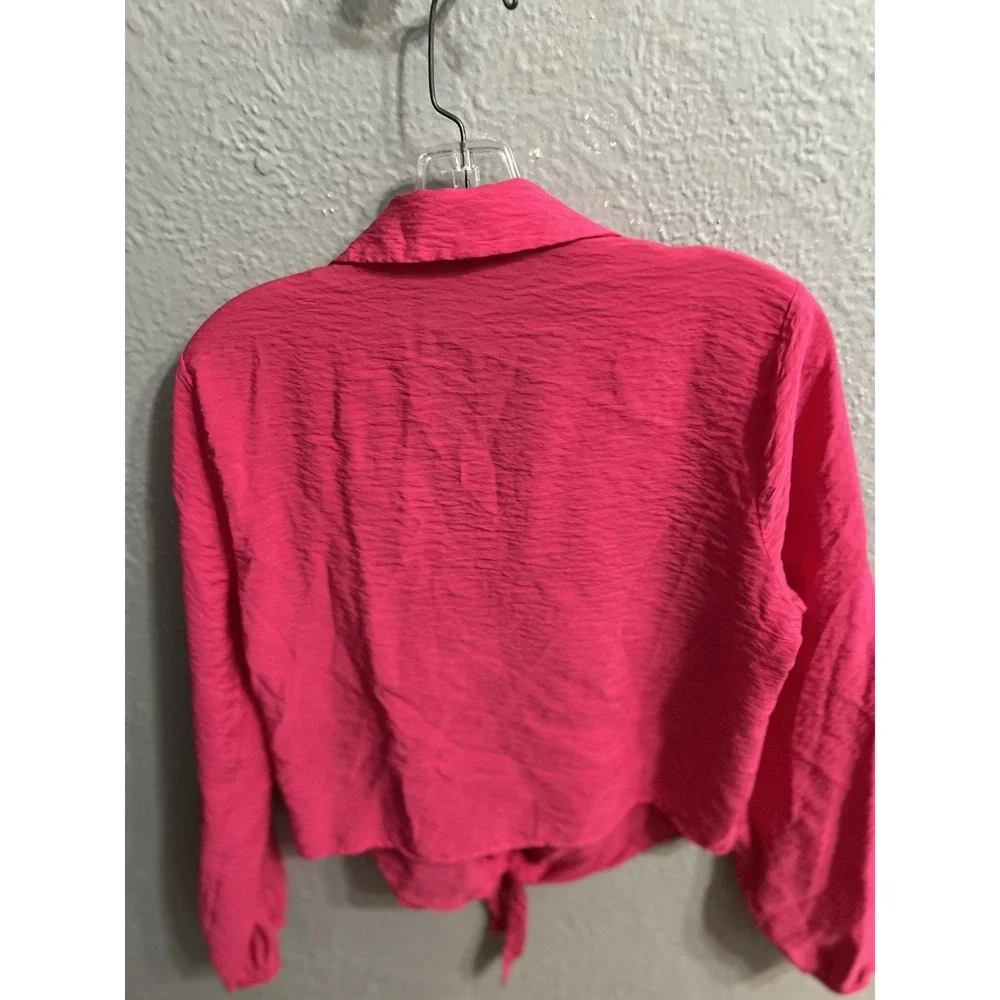Michael Kors Women Hot Pink Tie Front Button up Long Sleeve Shirt‎ Size Medium